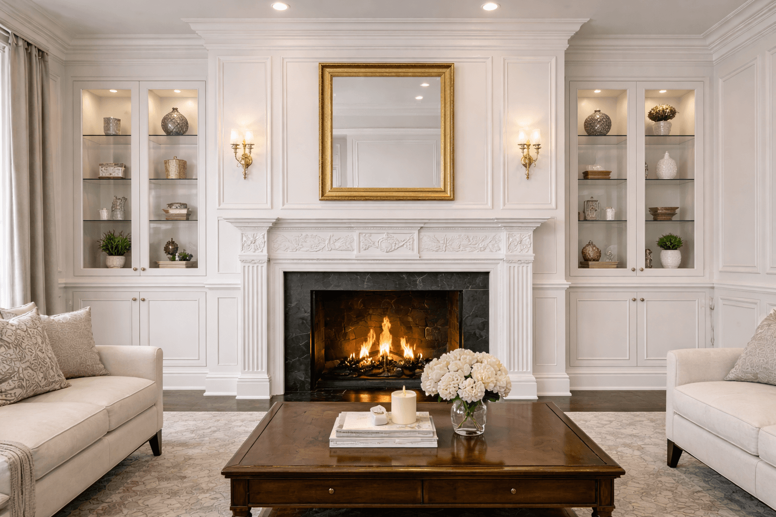 Living room with detailed moulding